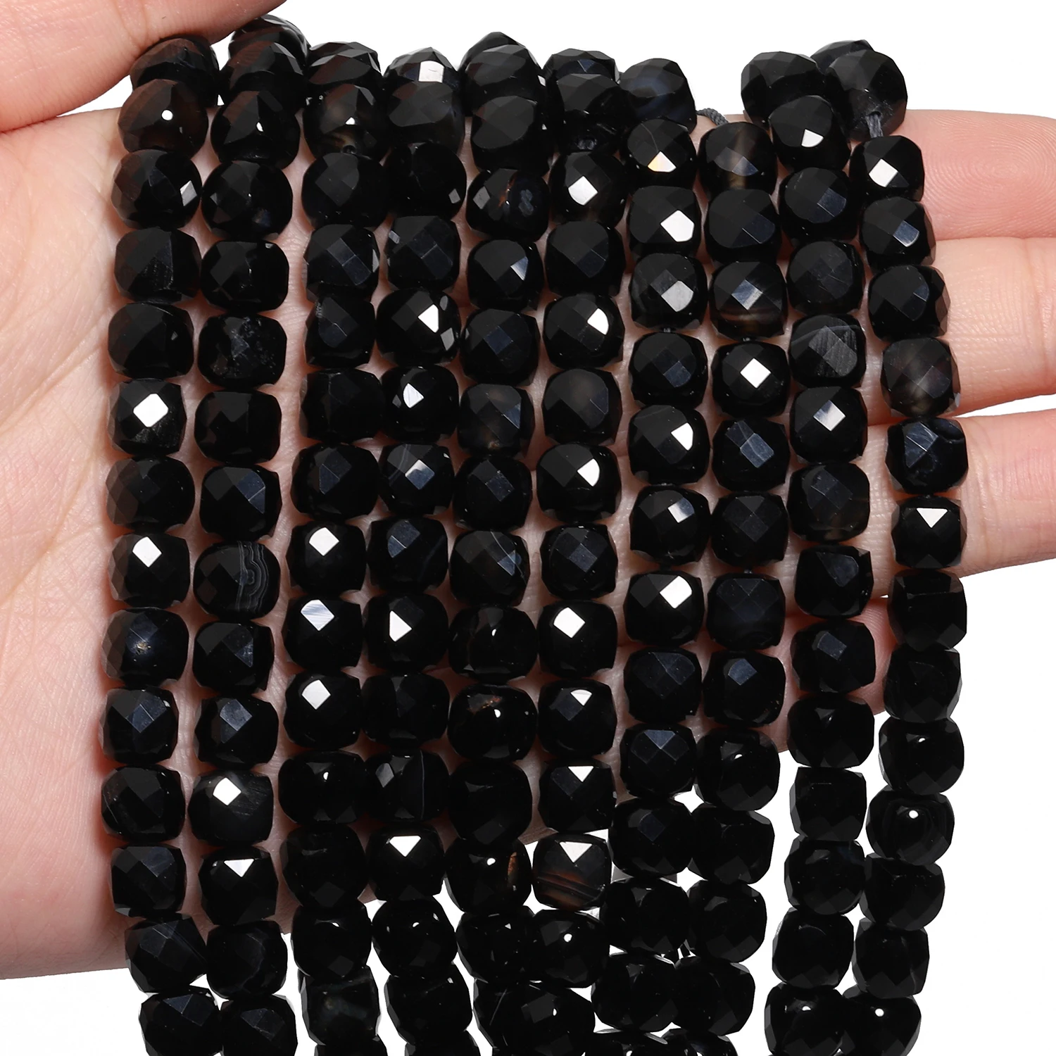 7-8mm Natural Stone Chalcedony Agate Lapis Lazuli Beads Faceted Cube Shape Beads for Jewelry Making Diy Beadings Accessories