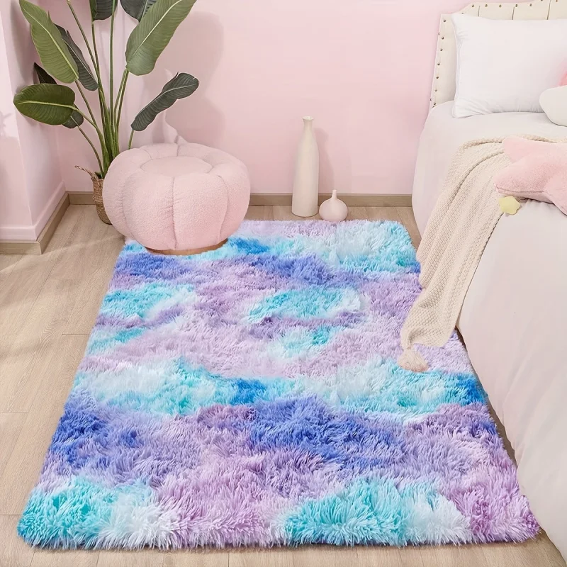 VIKAMA Soft Shaggy Gray Tie Dye Area Rug Non Slip Fluffy Plush Floor Carpet for Bedroom Living Room Nursery Home Decor Rug