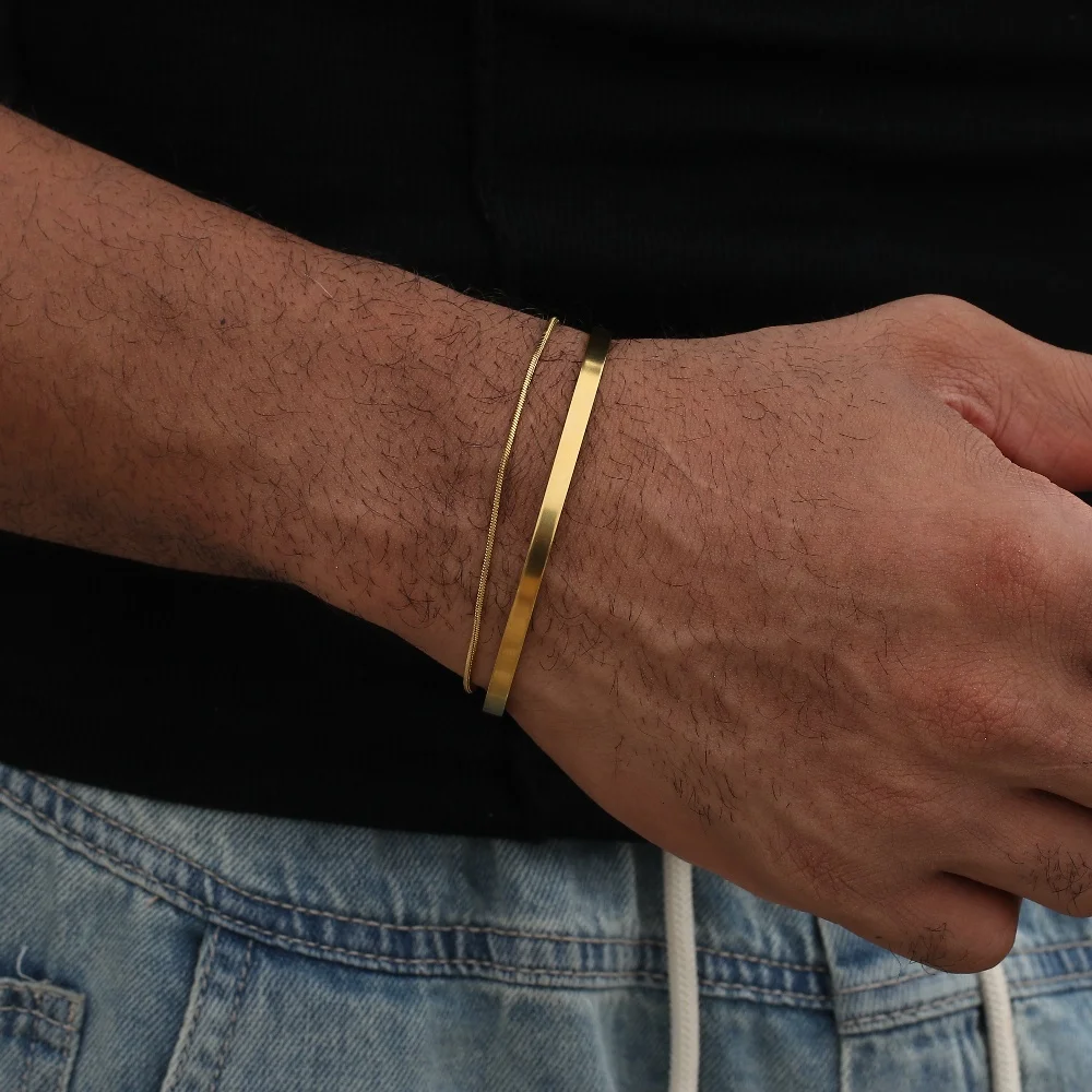4mm Men Stainless Steel Adjustable Cuff Bracelet Gold Color Snake Bone Chain Bracelet Hip-Hop Fashion Jewelry Women Trendy