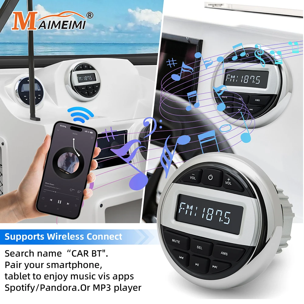 

Boat Radio System Media Player Speaker FM AM Antenna Bluetooth-compatible MP3 Player Audio Radio For Marine RV ATV UTV SPA RZR