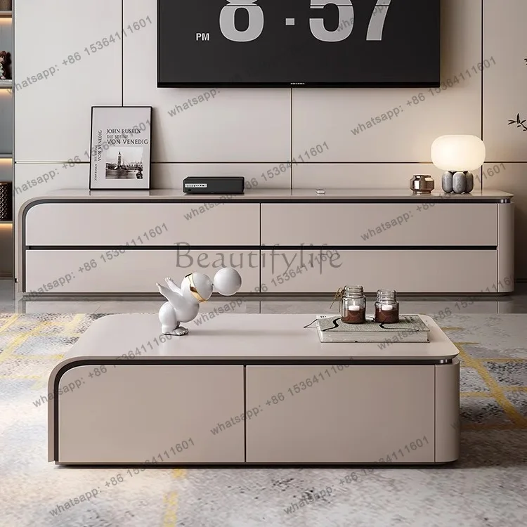 

Italian minimalist TV cabinet coffee table combination living room modern minimalist high-end solid wood floor cabinet