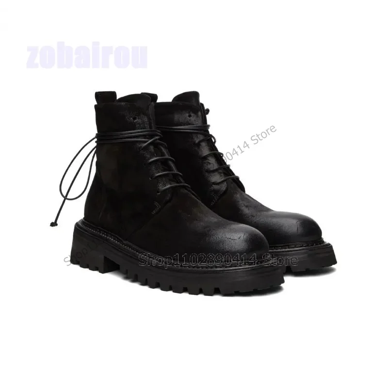 

Black Cross Tied Round Toe High Top Boots Fashion Lace Up Men Casual Shoes Luxury Handcraft Party Banquet Office Men Dress Shoes