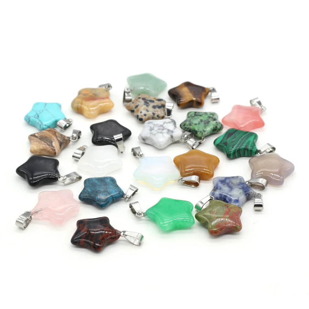 Natural Stone Pendant Rose Quartzs Agate Unakite Pentagram Shape Charms For Making DIY Jewelry Necklace Bracelet Size 20x20mm