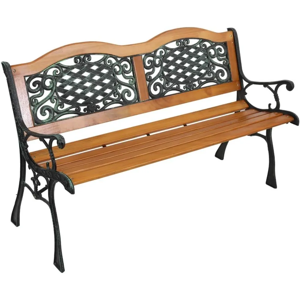 

Outdoor Bench Metal Garden Bench Front Porch Bench, Wood Patio Bench w/PVC Backrest Cast Iron Love Seat Park Benches (Arched Ba