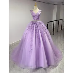 Light Purple Wedding Dress 2024 Sexy V-neck Ball Gown Sleeveless Princess Luxury Vestido De Noiva Plus Size Customized