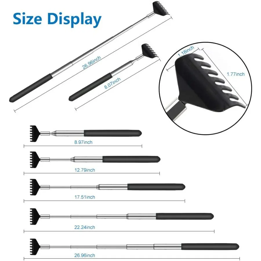 1 Pack Extendable Back Scratcher - Portable Telescoping Metal Back Scratchers/Hand Massager with Soft Rubber Handles fo