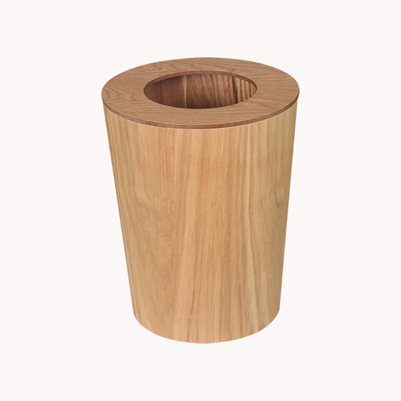 Simple storage covered wooden trash can household living room bedroom office wooden waste basket