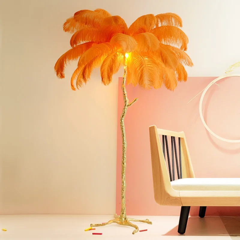 Customized Luxury Modern LED Floor Lamp Tree Home Hotel Decoration with Ostrich Feather Stand Lighting for Interior Design