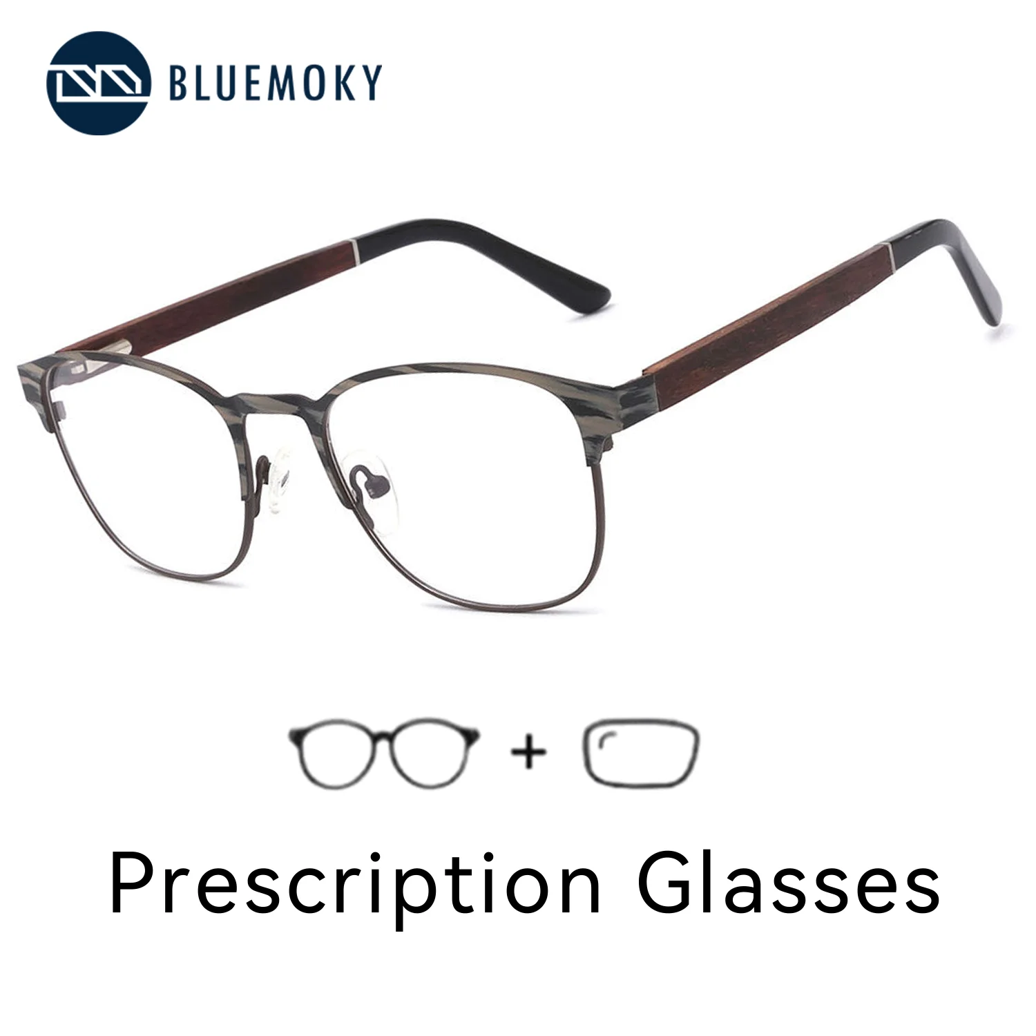 

BLUEMOKY Metal Square Prescription Glasses, Fashionable Optical Lenses for Men and Women Anti Blue Light Photochromic EyeGlasses