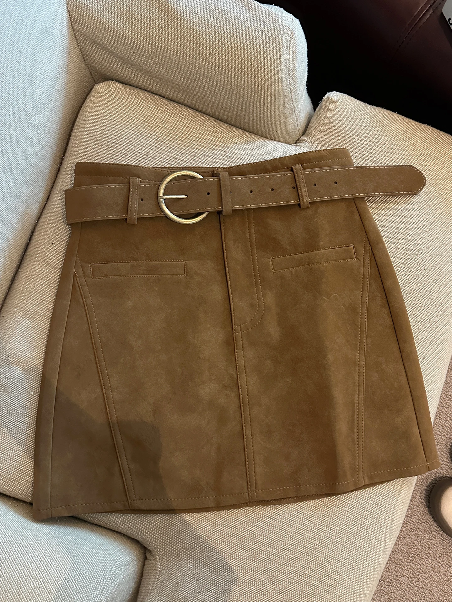 High Waist A-Line  Skirt Women's Autumn Winter New Sle Soft Comfortable Deer Skin Velvet Belted ort Skirt for Commute