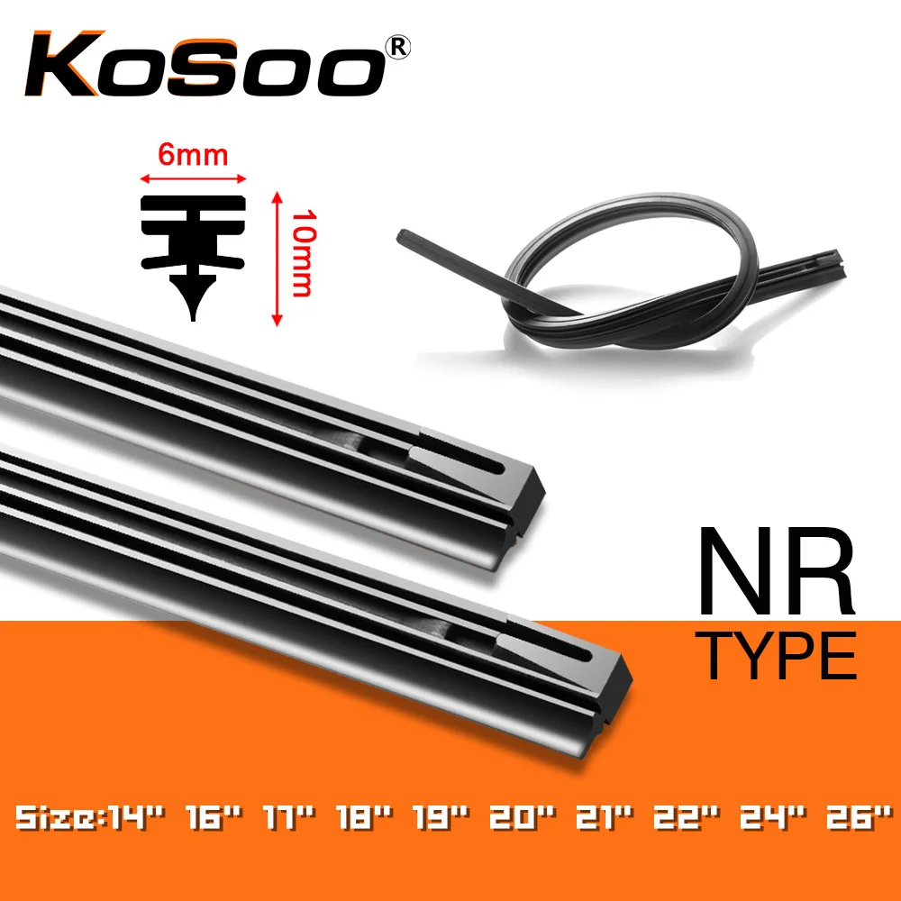 KOSOO-tira de goma Natural para limpiaparabrisas de coche, accesorio de repuesto tipo NR de 6mm, 14 \