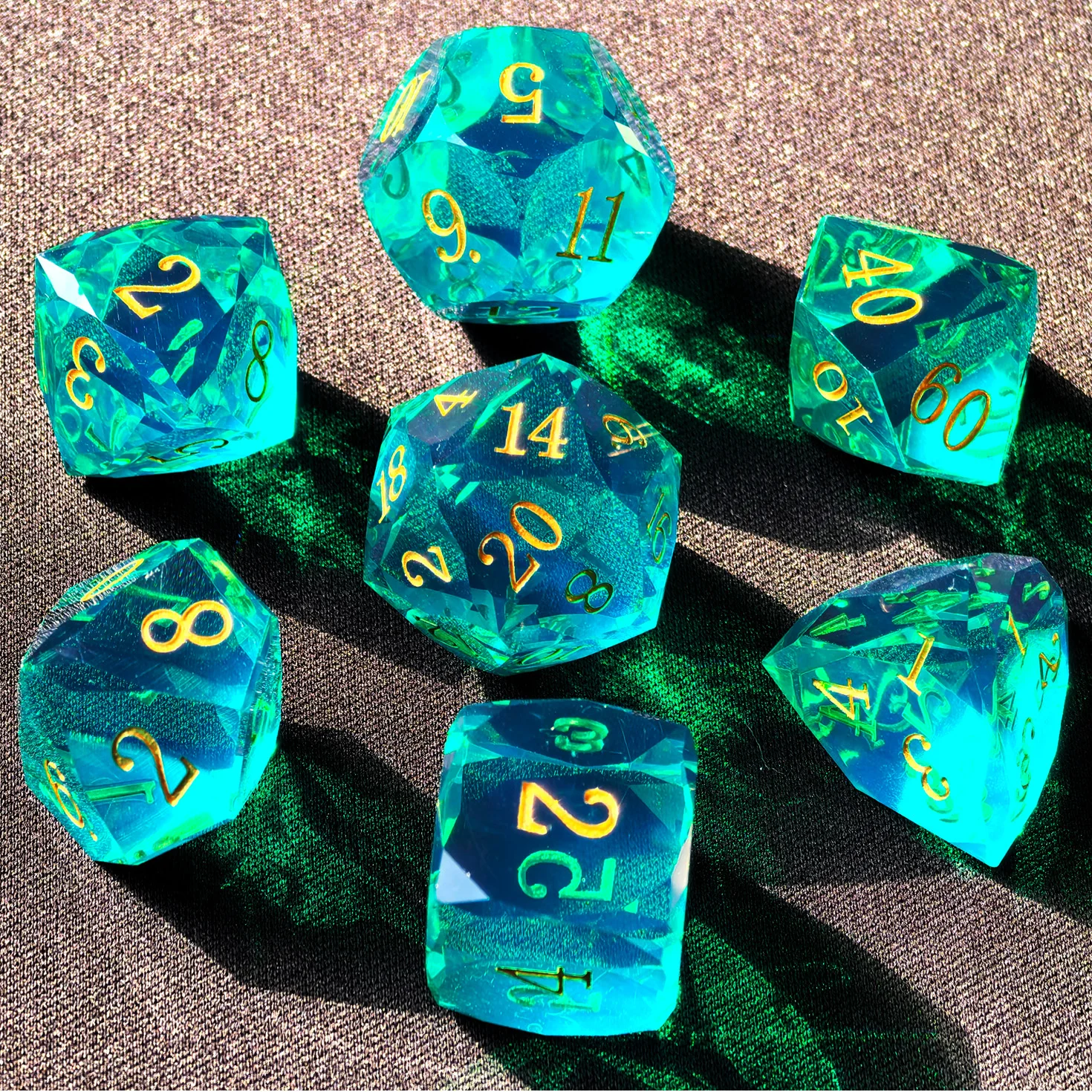 Crystal Multifaceted Polyhedral Dice Set 7 PCS for DND, RPG Tabletop Gaming, Collectors | Tinbox Packing, Gemstone Effect Dice view 5