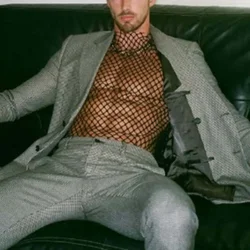 Stylish Personality Menswear Openwork Long Sleeved Mesh T-shirt Breathable Mesh Undershirt Trendy Men's Pullover