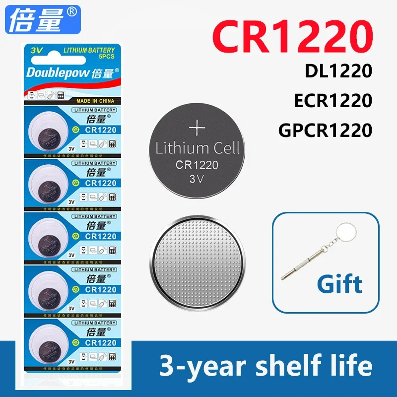 Doublepow Original DL1220 ECR1220 GPCR1220 CR1220 3V Lithium Battery 2-10pcs for Watch, Toys, Car Key, Calculator
