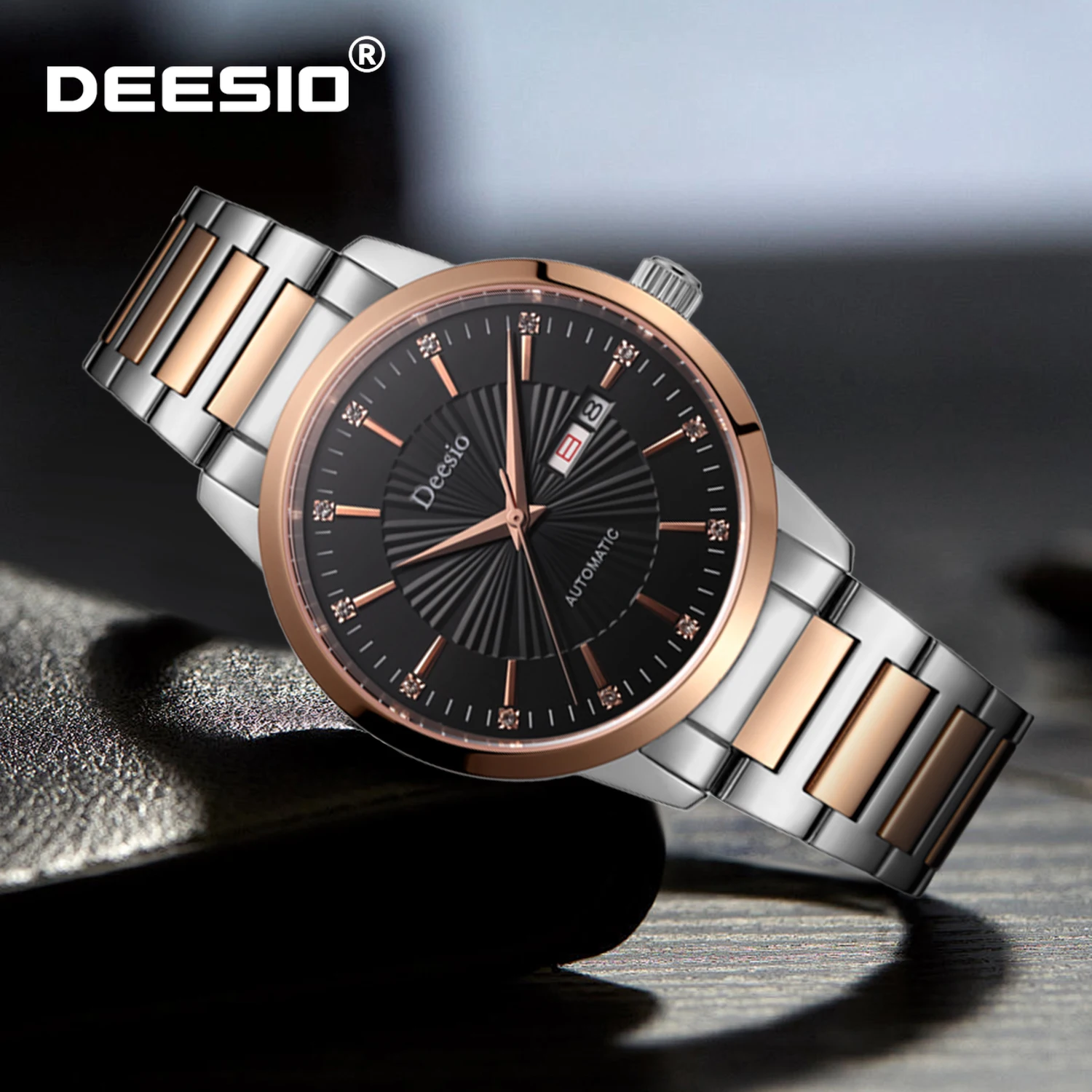 

Мужские автоматические механические часы Deesio, корпус из нержавеющей стали, сапфировое стекло, индикатор запаса хода, водонепроницаемые, роскошный подарок