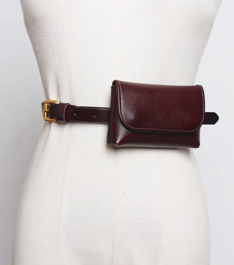 Fashion Genuine Leather Women's Thin Waistband Small Girdle Bag With Belt Korean Simple Decorative Dress Jeans Waist Belt