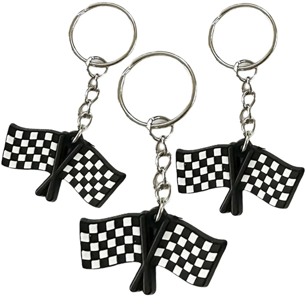 8 Stücke Rennwagen Schlüsselanhänger Silikon Schlüsselanhänger Babyparty Goodie Bag Füllstoffe Rennflagge PVC Schlüsselanhänger Rennwagen Geburtstag Party Supplie – Detail 2