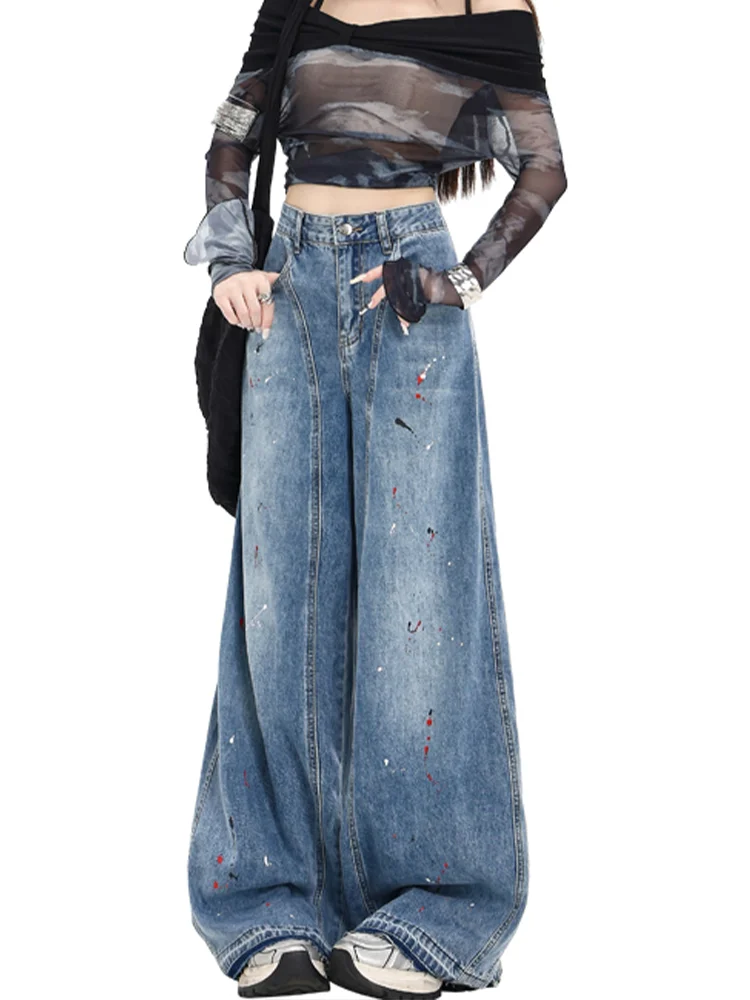 

Женские синие джинсы-карго, мешковатые потертые Y2K, американская уличная одежда в стиле Харадзюку, стиль 2000-х годов, свободные широкие брюки в стиле ретро 90-х, брюки, одежда