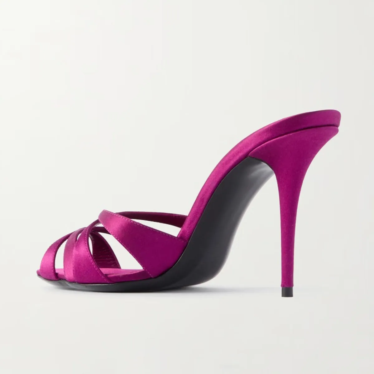 Arden Furtado Summer Purple Satin Banquet Shoes Word Slippers Round Toe Super High Heel Slip-on Open Toe Mules Extra Large Size