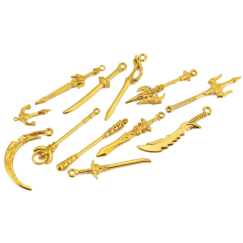 3pcs Stainless Steel Bookmark Retro Knightly Sword Charm Anime Weapons Knife Pendant for DIY Keychain Jewelry Making Accessories