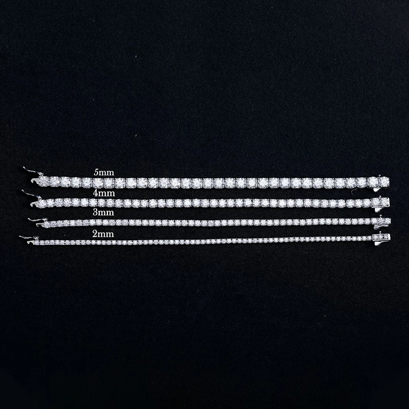 S925 Sterling Silver 1 Row Moissanite Link Chain Bracelets Women Men Hip Hop Bling Ice Out Rapper Jewelry 2mm 3mm 4mm 5mm