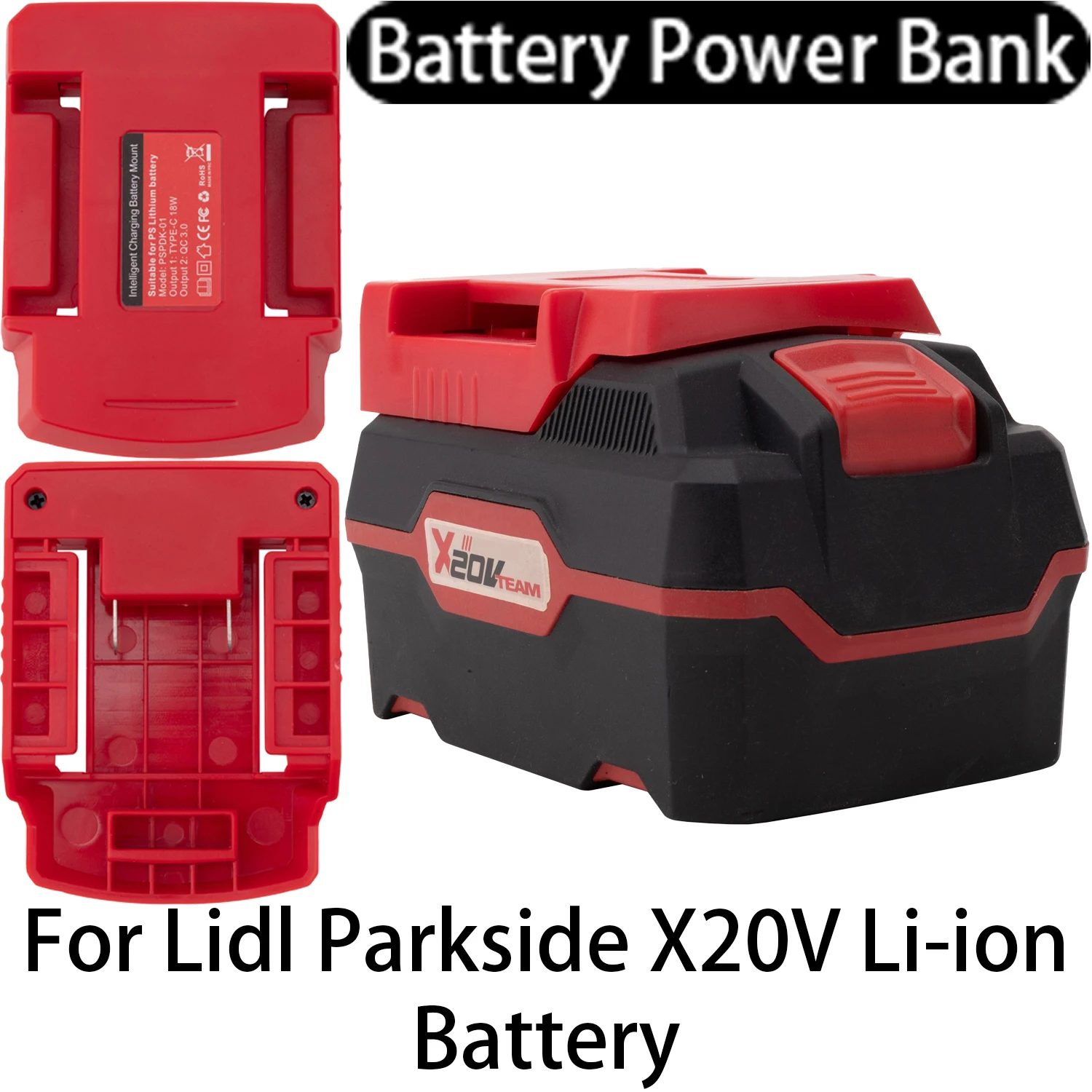Battery Power Bank for Lidl Parkside X20V Li-ion Battery  WIth USB/Type-C Port Fast-Charging Power Bank Power Tool Accessory