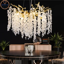 Lustre en cristal de raisin de luxe avec lumière LED, lampe de salle à manger, lustre de branche d'arbre, lumière de confrontation argentée et dorée, villa, salon