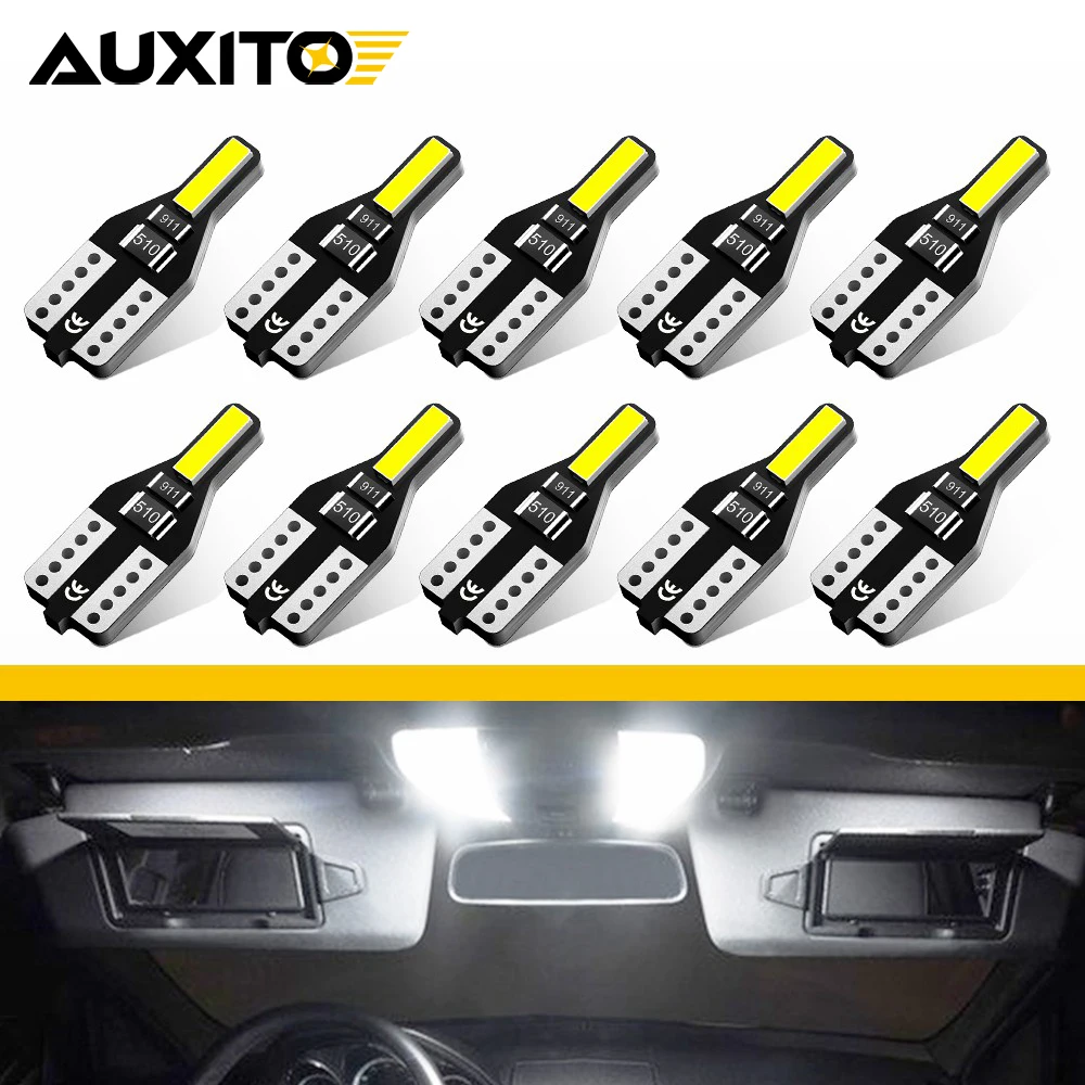 AUXITO 10Pcs T10 W5W LED Canbus Bulb 194 168 LED 7020 Cob 2SMD Car Interior Lights Reading Lamp Wedge Bulb 12V White Error Free