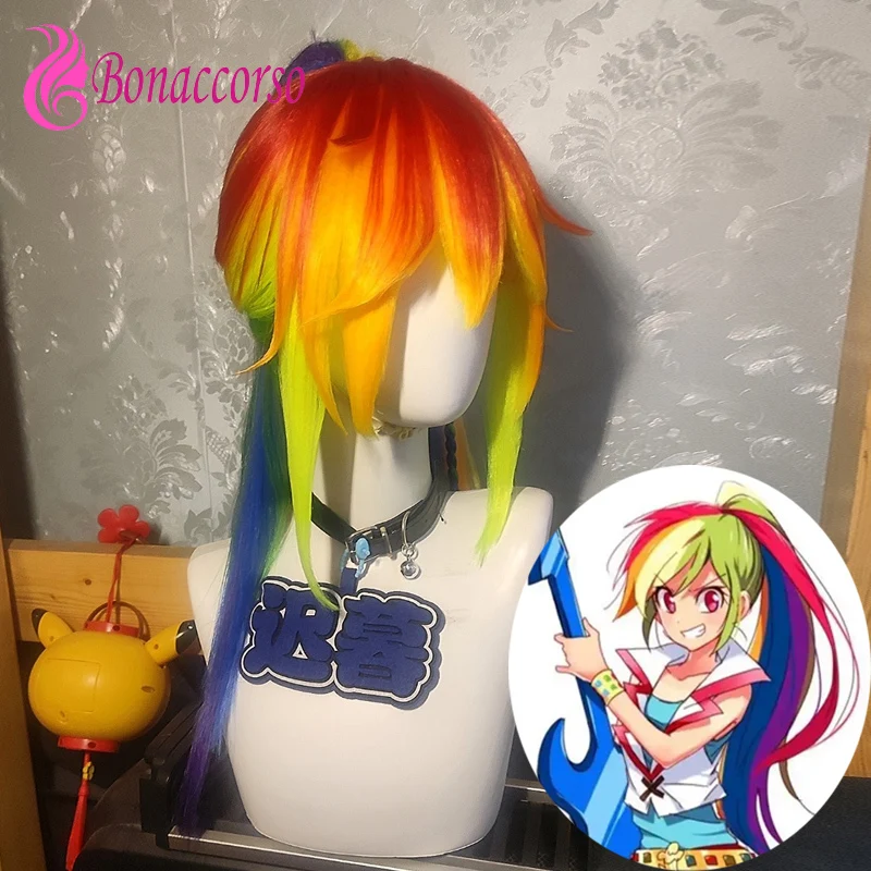 

Парик для косплея Rainbow Dash Pony Friends, красочный синтетический длинный прямой парик, хвост, милая девушка, пони, мультфильм, аниме, парик Coser