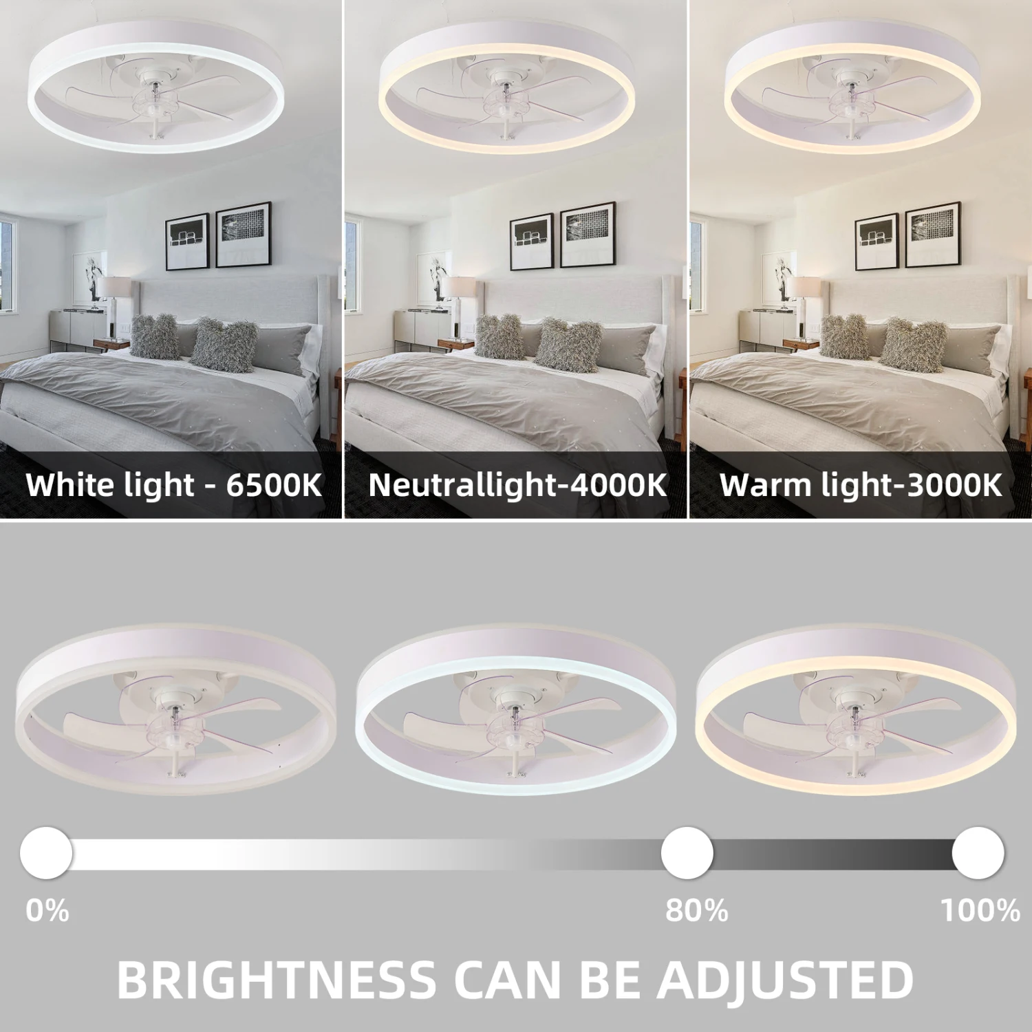 

19.7 inches fan light RGB color lights three color temperature 6-speed adjustable wind power positive and negative rotation