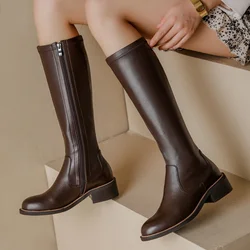 women's cow leather great PU patchwork side zip autumn knee high knight boots casual female short slim black long boots shoes