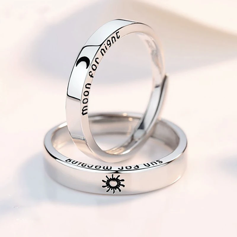 Klassischer offener Paarring mit Sonne und Mond für Damen und Herren, romantisch, schwarz, weiß, passender Fingerring-Set, Schmuck, Hochzeitstag, Geschenke – Detail 26