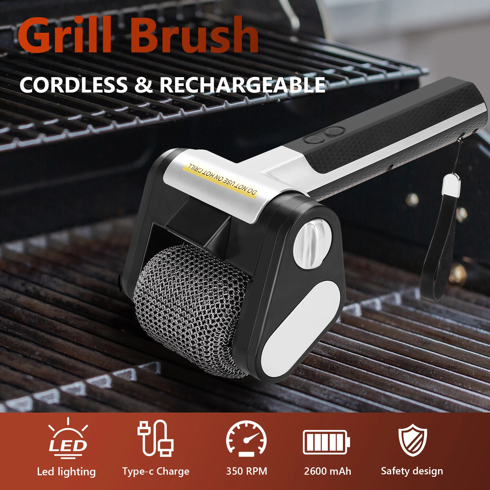 Electric Grill Cleaner Rechargeable Cordless Grill Cleaning Scrub Brush Stainless Steel Roller Grill Cleaning Tools For Outdoor
