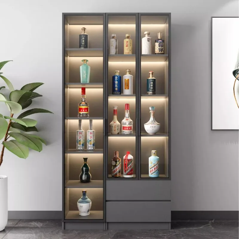 Transparent Glass Bar Cabinet Storage Living Room Mobile Kitchen Wine Cabinet Nordic Standing Estante Chinese Style Furniture
