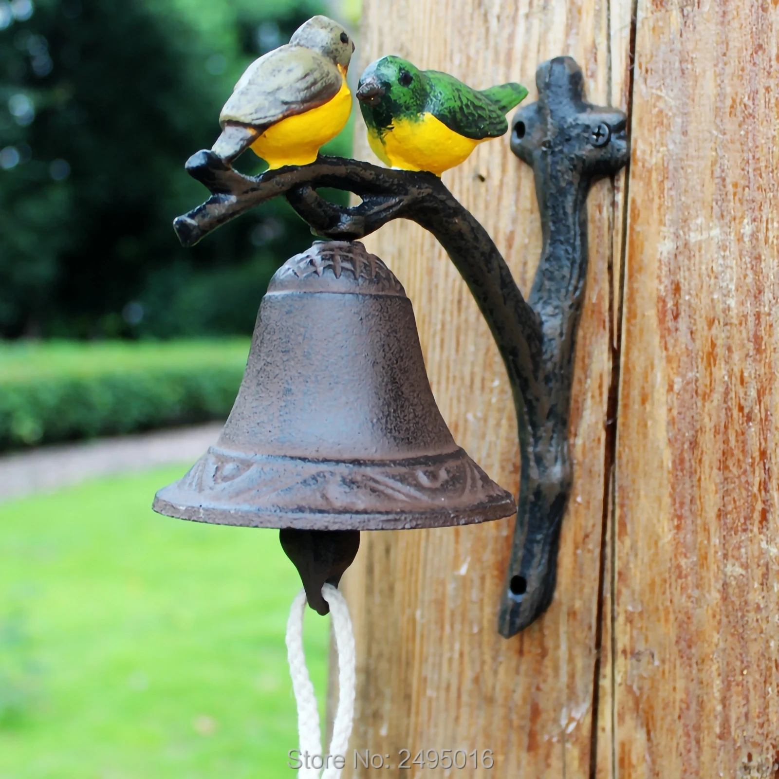 Two Little Birds Modelling Doorbell Steel Hanging Bells, Wrought Iron Dinner Bell Retro Colorful Handmade Craft for Yard Country