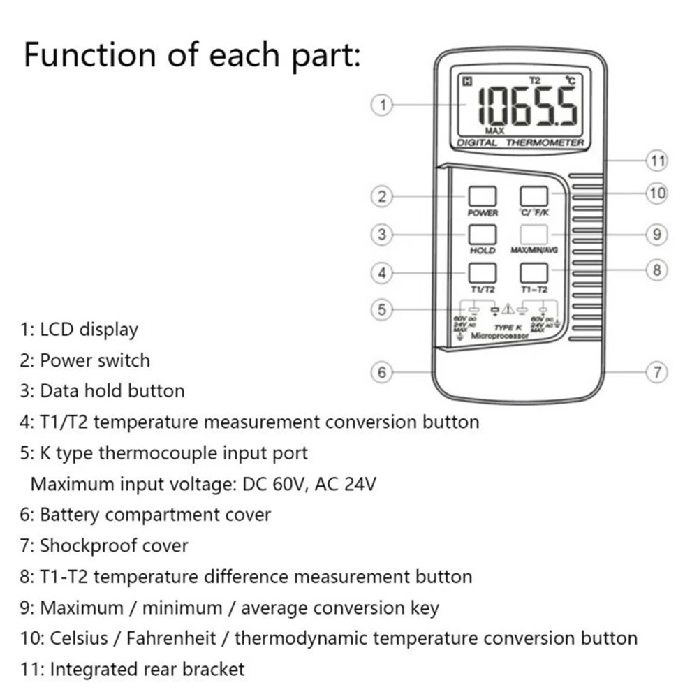 6802 II Dual Channel K Type 2.5 Times 5 Digit LCD Display Digital Thermocouple Sensor/wire Thermometer Measurement Gauge