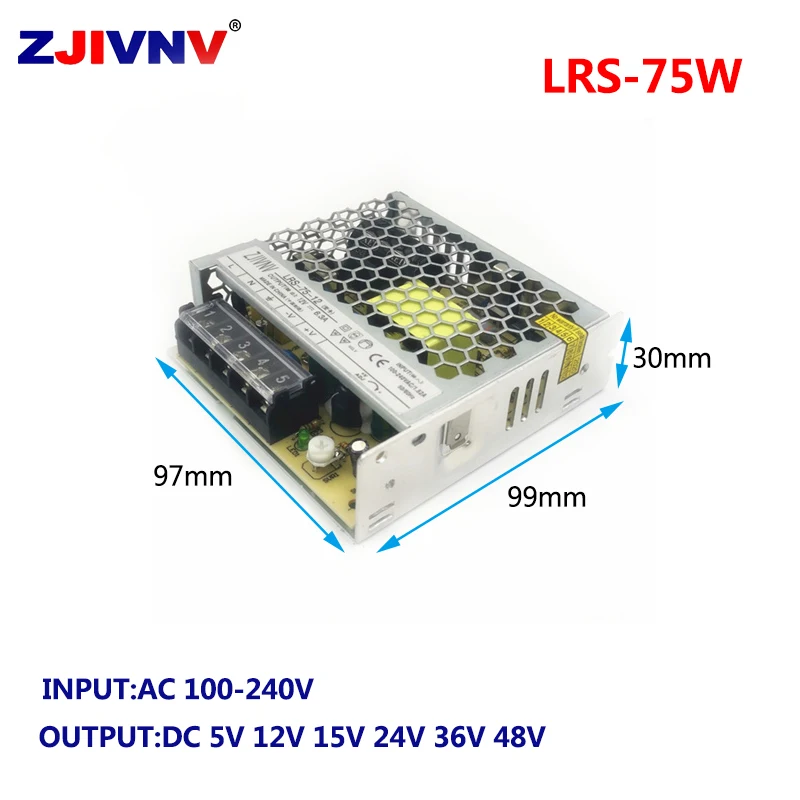 ZJIVNV LRS-75-12 12v 6A, LRS-75-24 24VDC 3.2A Single Output Switching Power Supply 75W