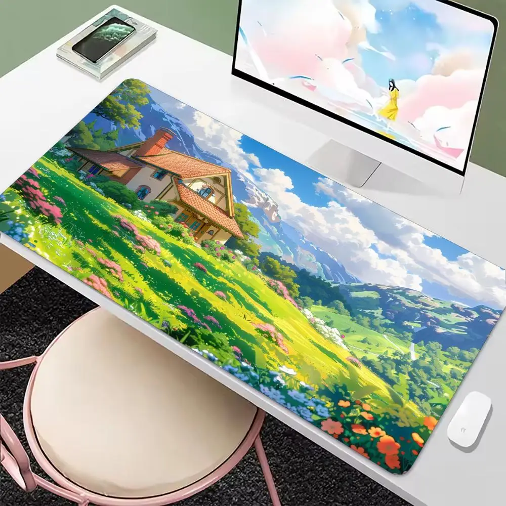 Aesthetic Anime Scenery Mouse Pad Non Slip Rubber Desk Mat Stitched Edge Keyboard Playmat For PC Laptop Gaming Home Study Decor