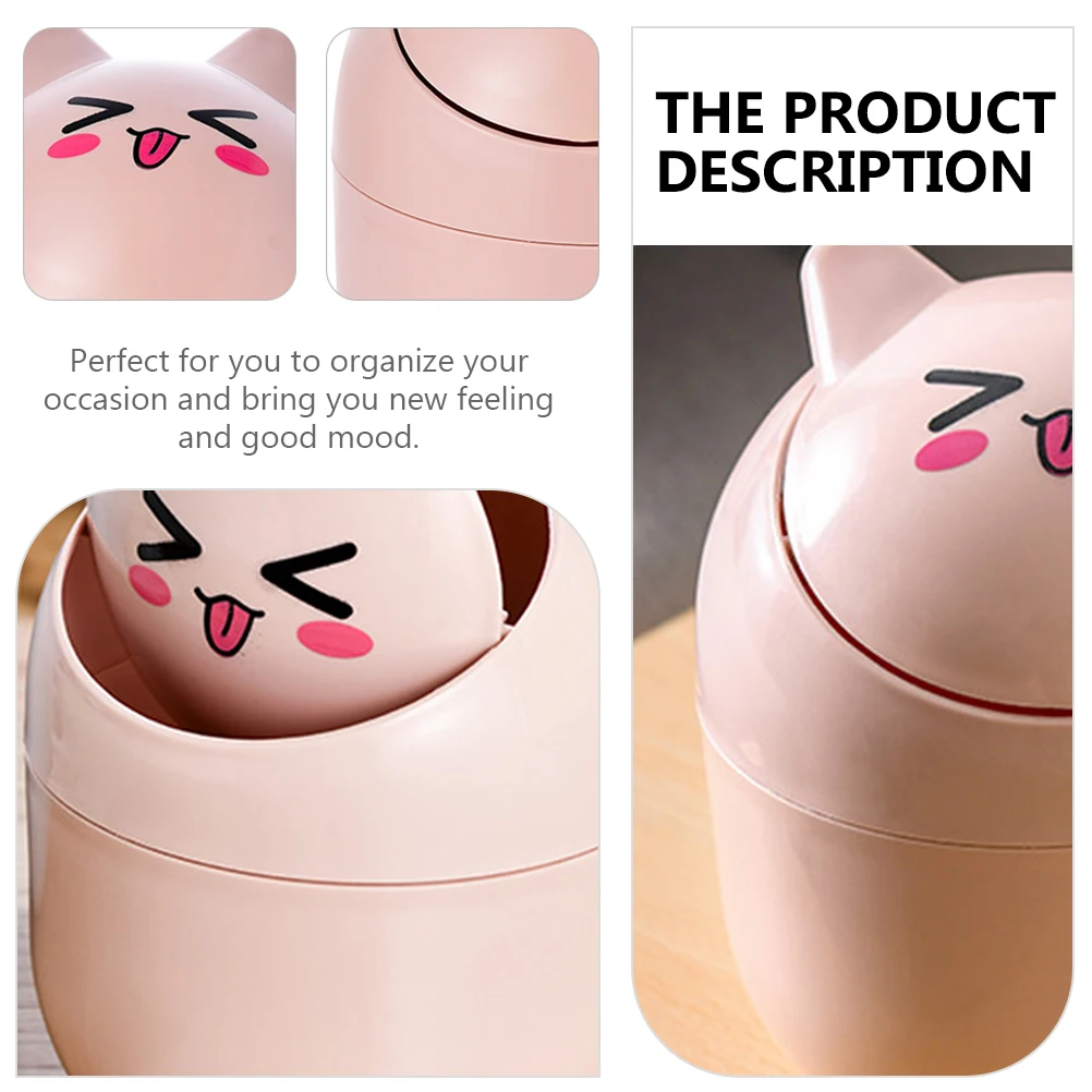 

Lovely Mini Trash Can Desktop Storage Box Flip Lid Pink Small Garbage Bin for Home Office Bedroom Multi-functional Waste