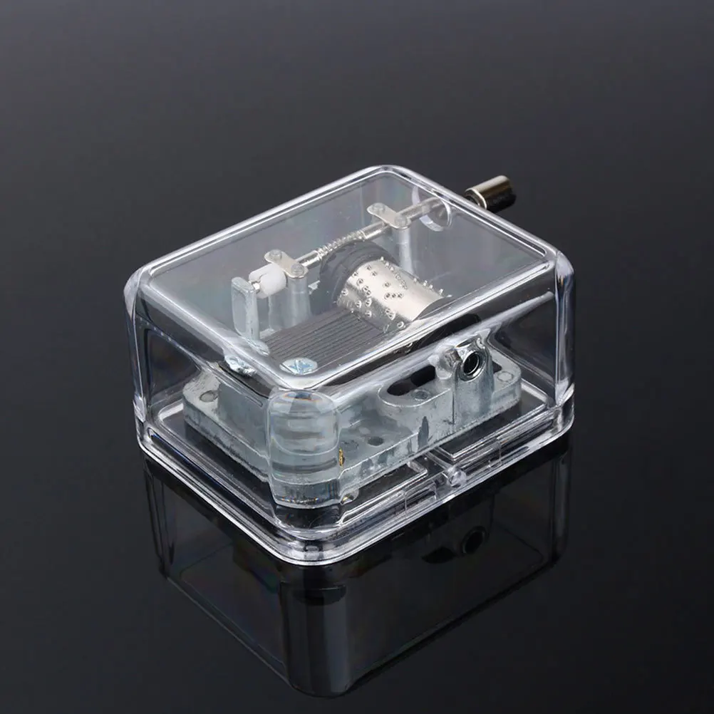 

2Pcs Music Box Acrylic Manual Hand Crank Mini Clear Clockwork Gift for Christmas Birthday Valentine's Mother's Day