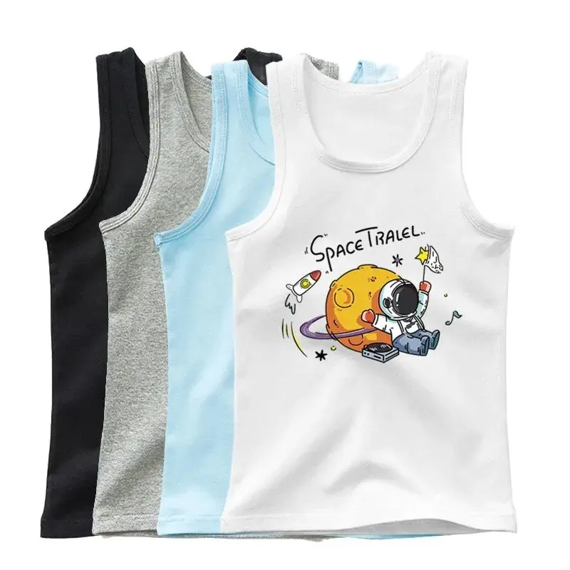 Boys Girls Costume Cartoon Astronaut Printing Tank Top Fashion Cartoon Kids Shirt Sleeveless Summer Comfortable Daily Clothes