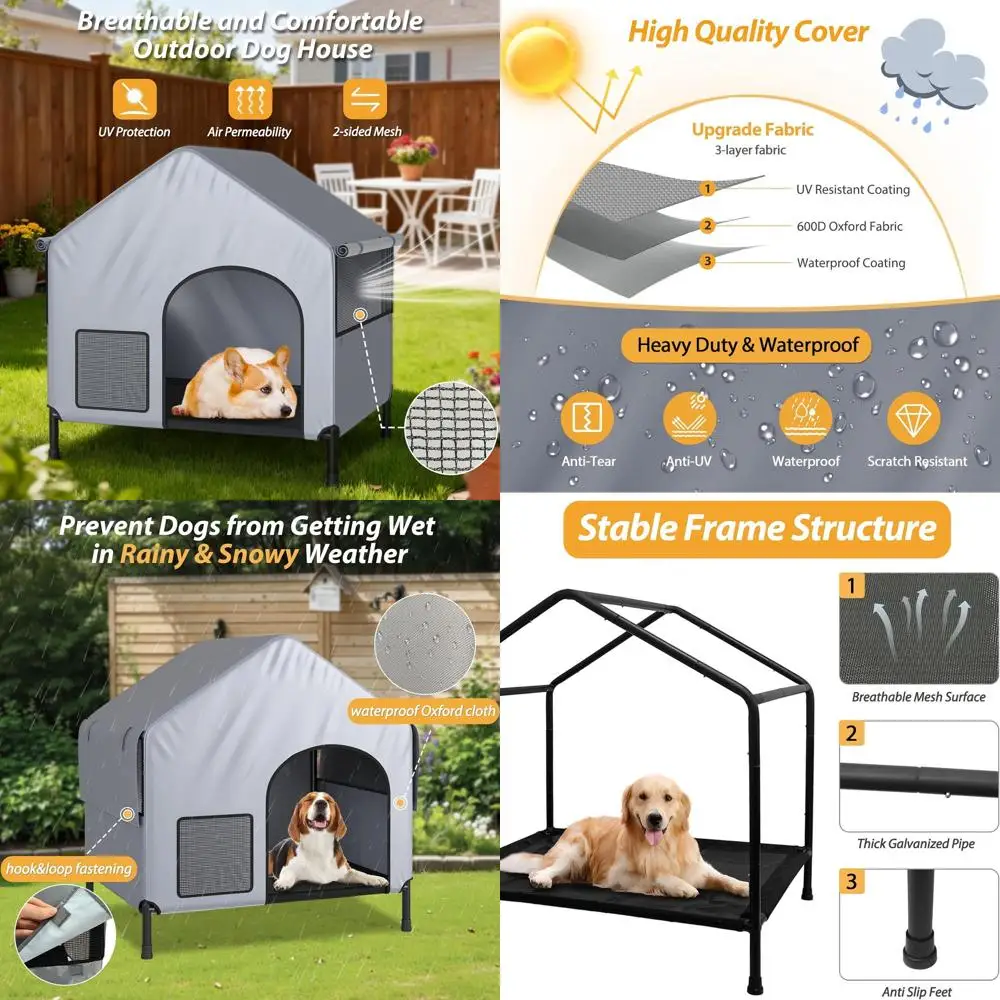 

Большой уличный домик для собак с водонепроницаемым покрытием из ПВХ 600D, приподнятая лежанка для собак весом до 90 фунтов