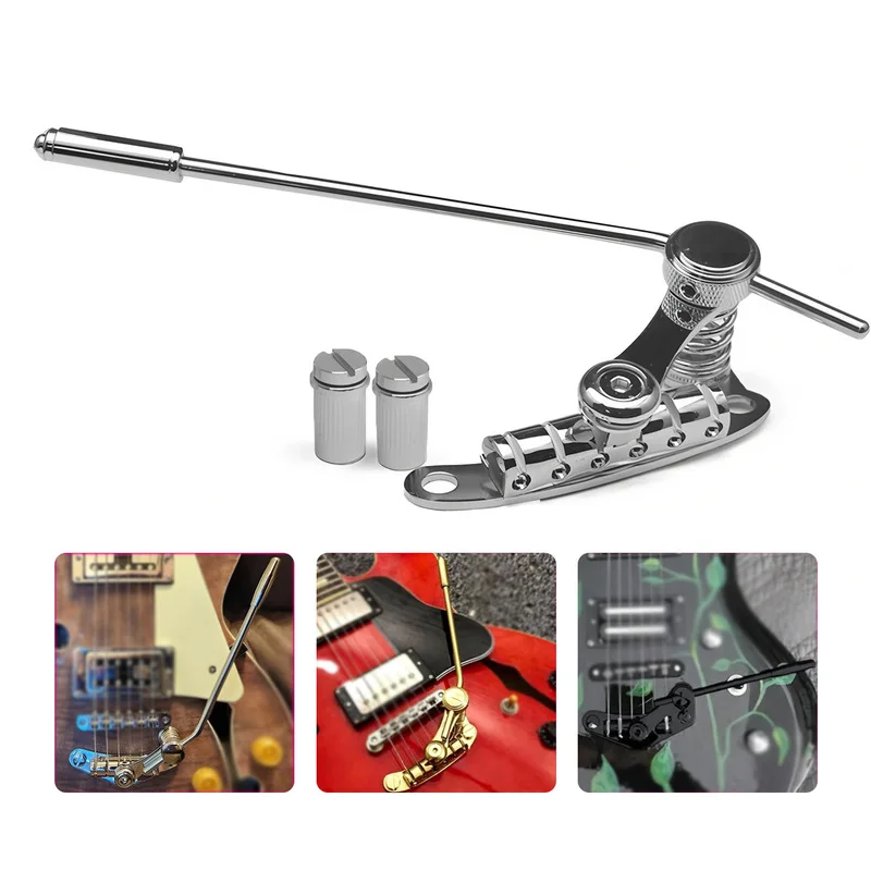 Electric Guitar Tune-O-Matic Roller Bridge Vibrato Tremolo Tailpiece for LP SG, 10.5 String Distance Black Chrome DIY Accessory