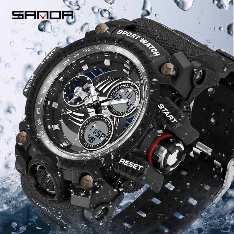 SANDA 3153 orologio militare da uomo digitale 50m impermeabile 2024 orologio LED orologio al quarzo Sport maschile quadrante grande orologi Relogios Masculino