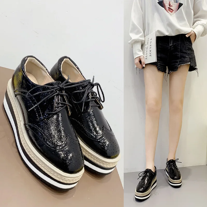 Women's Shoes Platform Oxfords Casual Female Sneakers Increas Height Flats British Style Clogs Leather Dress Preppy New Cross Cr