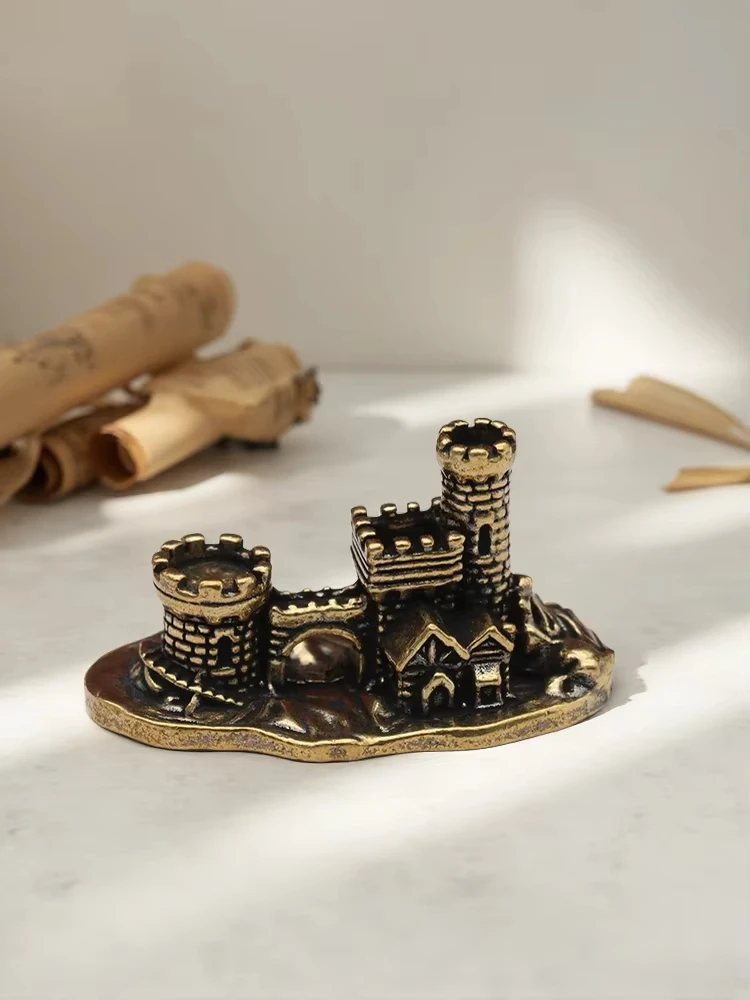 Ancient Castle Small Statue Brass Western Style House Figurine Micro Landscape Desktop Ornament Home Decoration Crafts Accessory