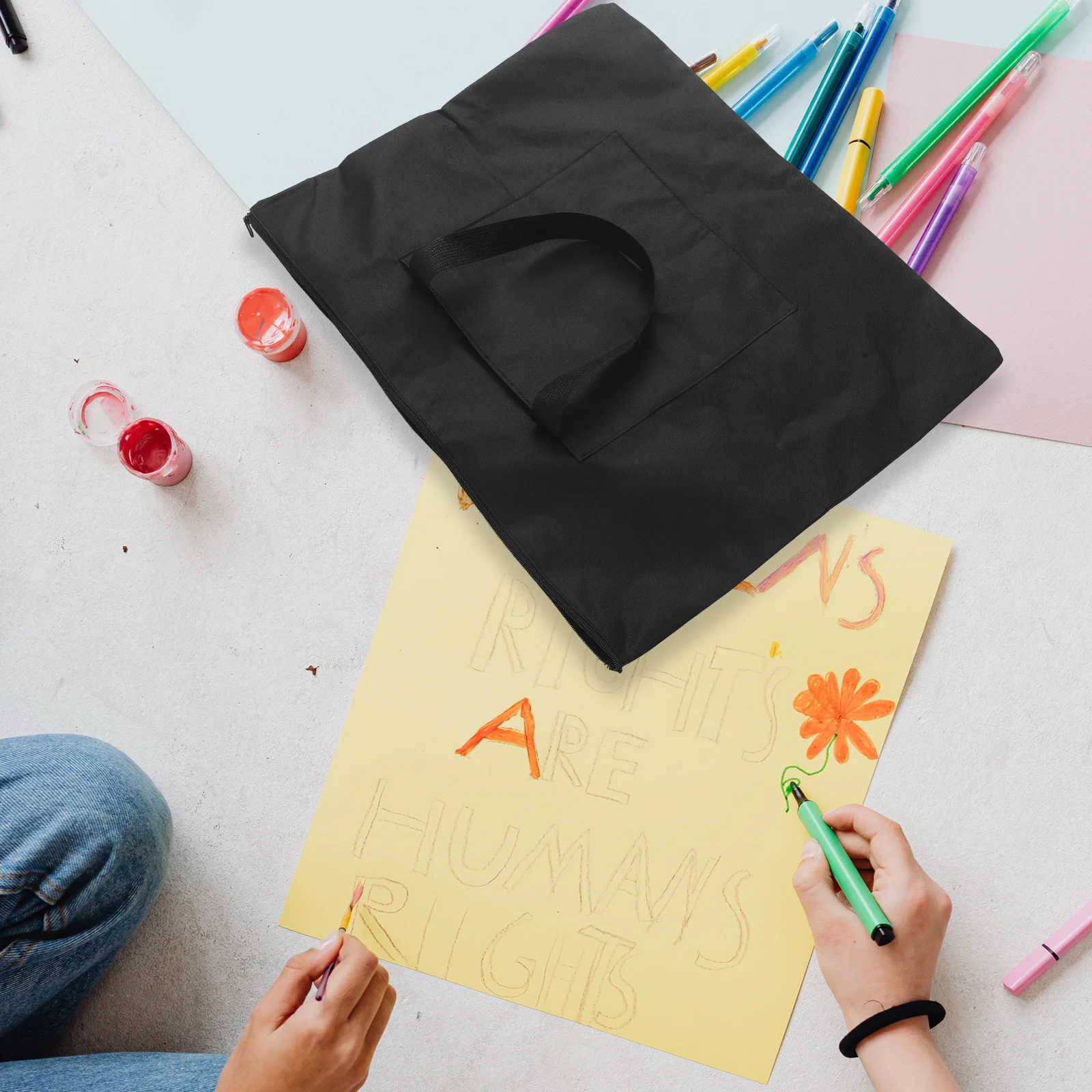 Durable Canvas Drawing Board Bag Waterproof Storage Tote Handle Sketching Papers Pencils Paints Black Drawing Board Bag