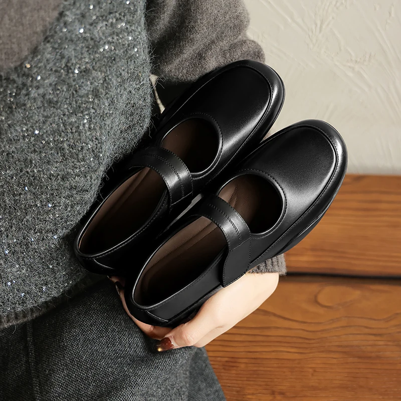 

2026 new spring summer women pumps natural leather 22-25cm cowhide+sheepskin+pigskin round toe buckle mary janes women shoes