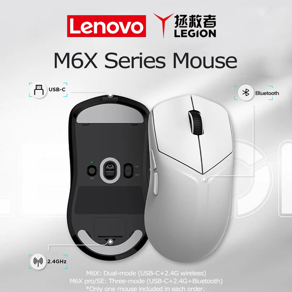 

Мышь серии Lenovo Legion M6X, несколько режимов, беспроводная связь, 2,4G, USB-C, легкий двухрежимный эргономичный оптический датчик для киберспорта