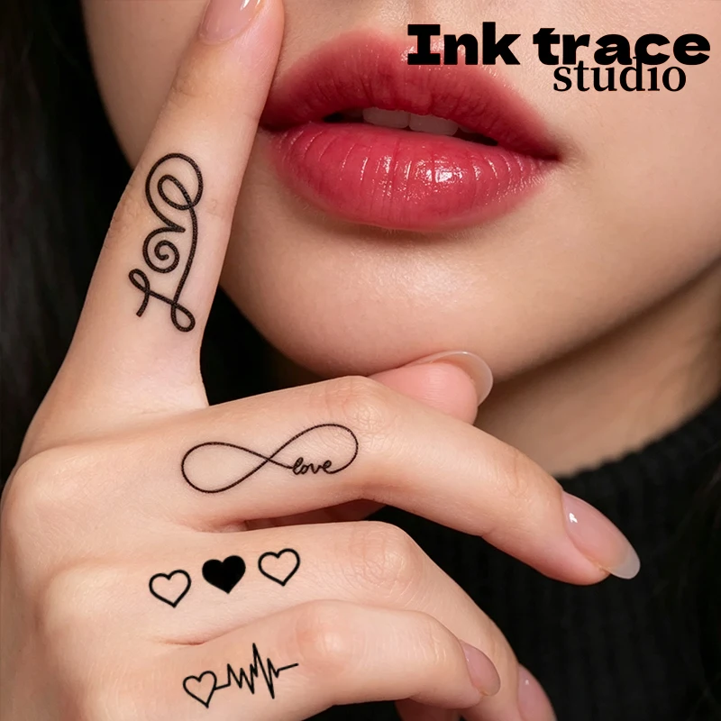 Waterproof Temporary Tattoos - Black Heartbeat & English Phrases, Perfect for Fingers and Wrists, Realistic Body Art Decorations